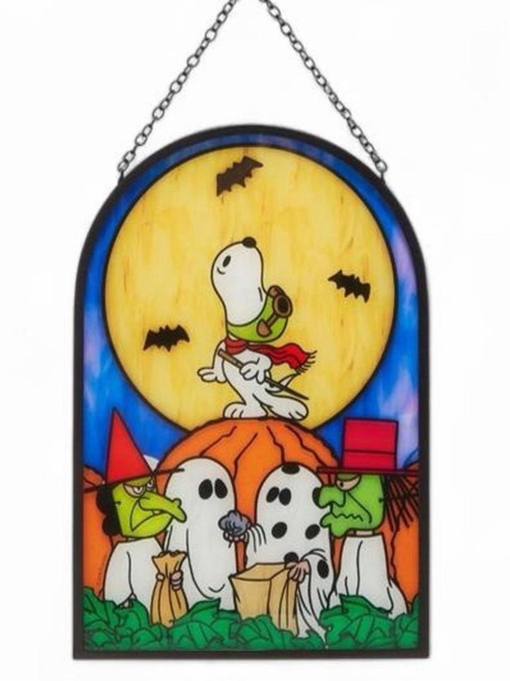 Snoopy Halloween Stained Glass Window Panel - Yellow & Blue
